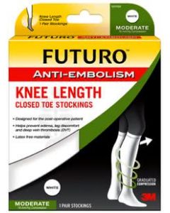 Futuro Anti-Embolism Stockings, Knee Length, Closed Toe, M Regular, White